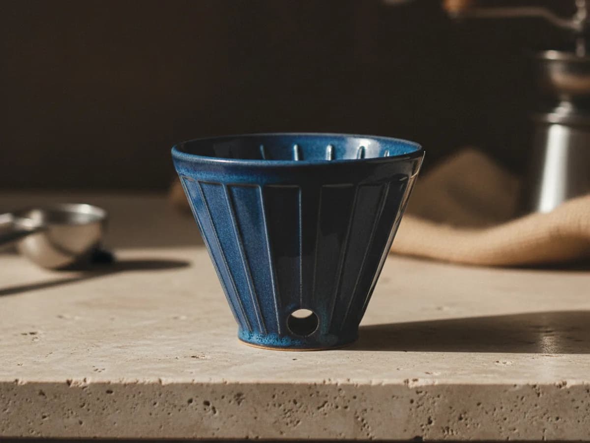 Handfilter-Set aus Steingut in Tiefblau